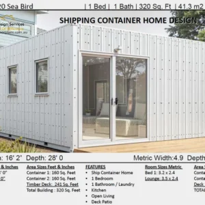 320 Sq Ft Shipping Container Home Plans | 1 Bedroom Granny Flat | Sunbird Design